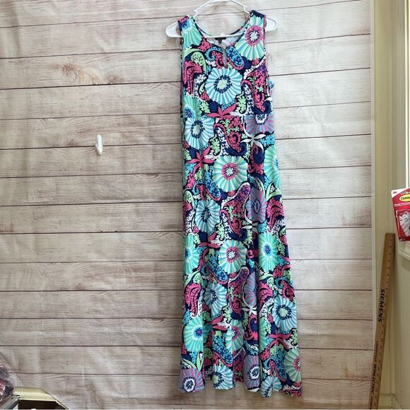 TALBOTS FLORAL COTTON KNIT MAXI DRESS - Picture 1 of 8